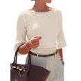 thumbnail image 3 of Women's 3/4 Sleeve Top Ruched Waist Fitted Tops for Women Crop Boat Neck Ribbed Bell Sleeve Flare XL, 3 of 7