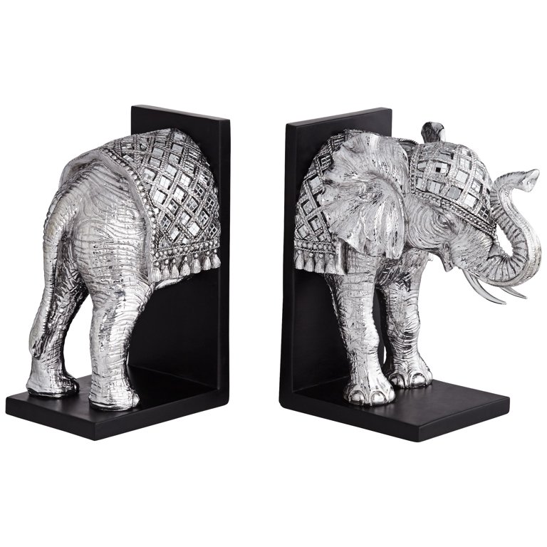 Dahlia Studios Hand Painted Silver Elephant Book-Ends 9 1/4