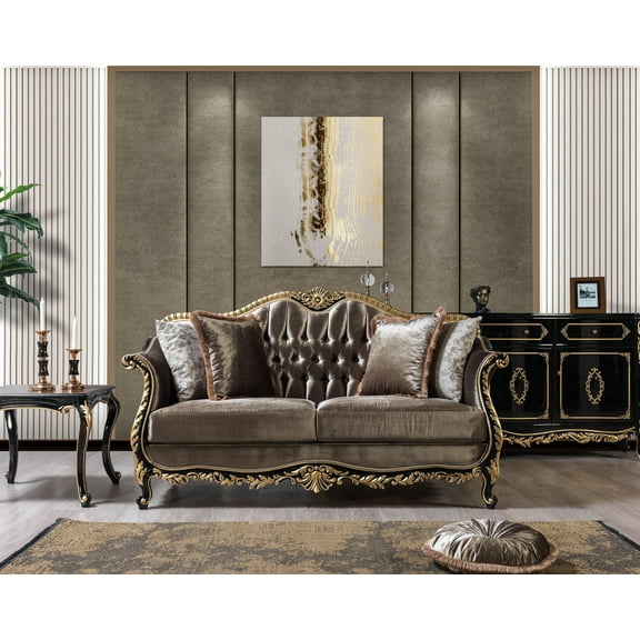 ACME Furniture Betria Velvet Tufted Loveseat in Green Brown