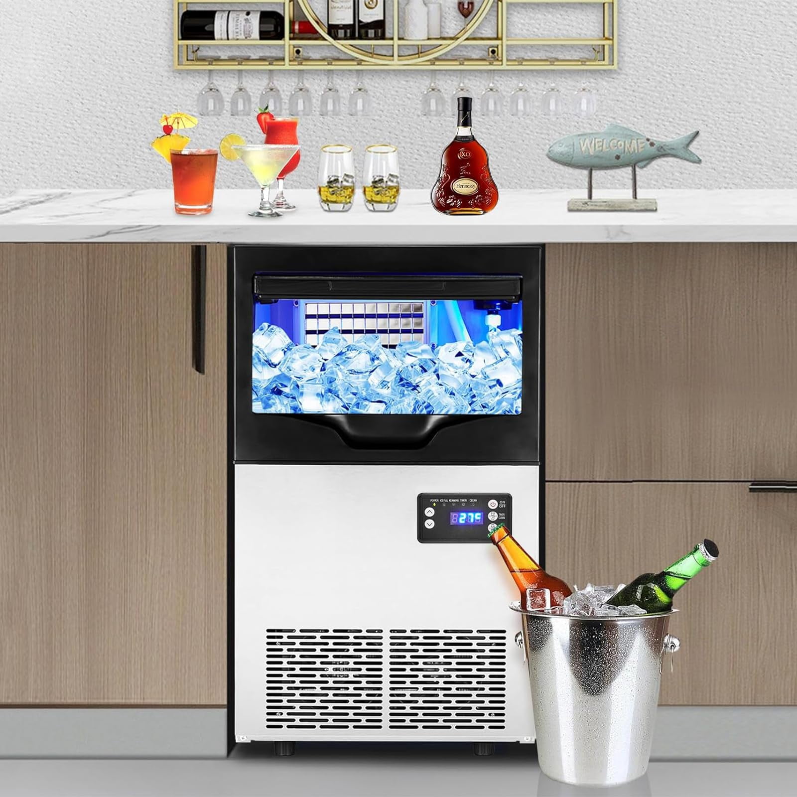 Towallmark Countertop Ice Maker, Nugget Style, 110 lbs/Day with 35 lbs Storage Bin, White