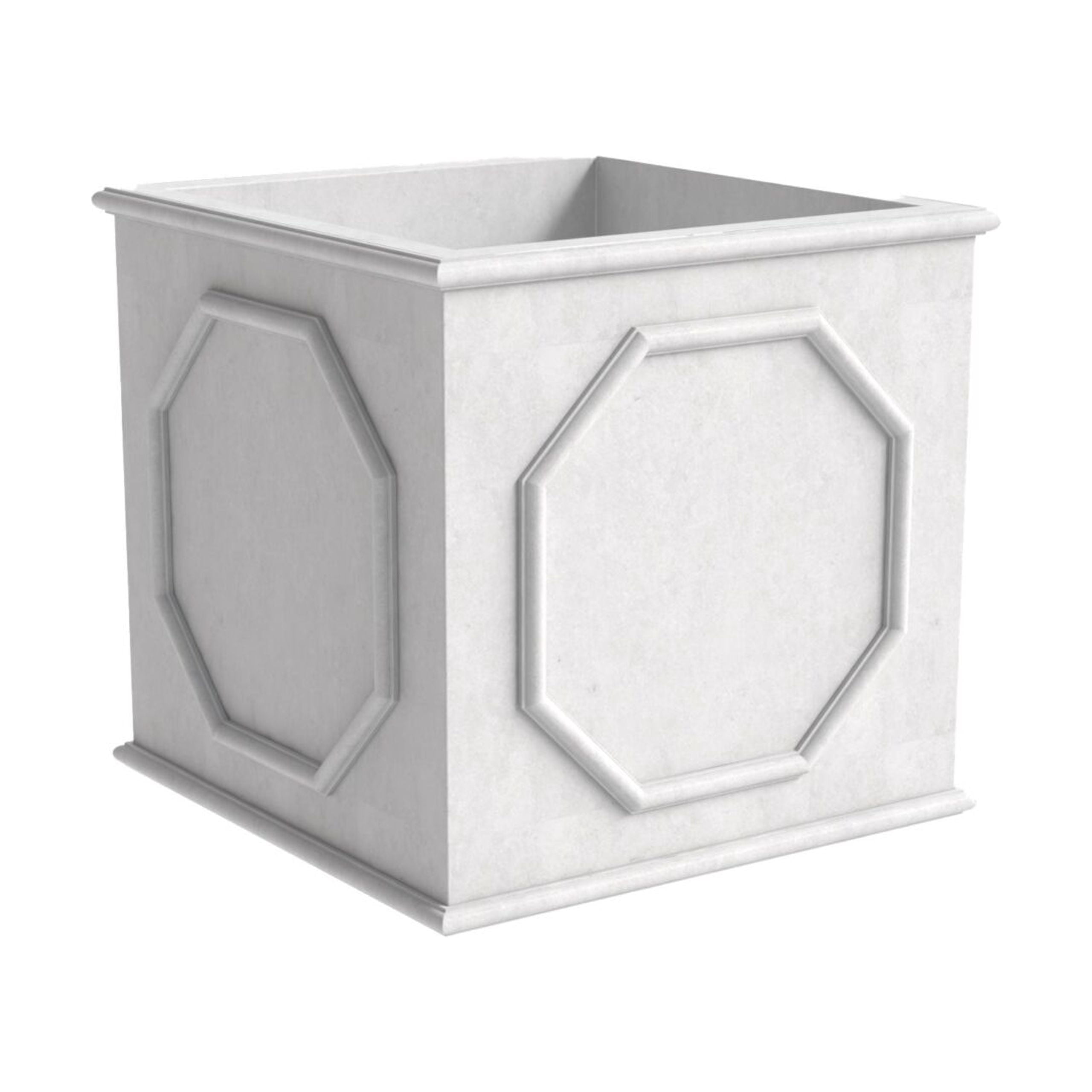LeisureMod Sprout Series Cubic Fiber Stone Planter in White 8 Cube
