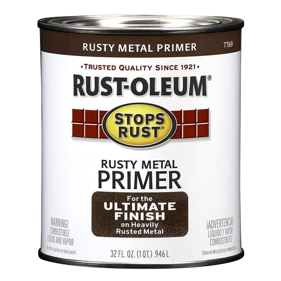 Rust-Oleum 7769502 Flat Rusty Metal Primer Stops Rust Enamel Paint, 1 quart Can Pack of 2