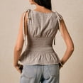 thumbnail image 4 of Women's Gingham Peplum Tank Tops Summer Tie Shoulder Sleeveless Cute Y2k Going Out Tops Khaki M, 4 of 6