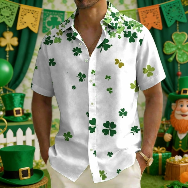 Blusa y camisa de manga corta con cuello vuelto para hombre, moda de verano, estampado del Día de San Patricio, informal, con botones, manga corta, camisa de solapa de manga corta, tops para hombre
