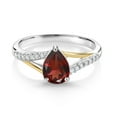 thumbnail image 2 of 925 Sterling Silver and 10K Yellow Gold Red Garnet and White Lab Grown Diamond Ring for Women By Keren Hanan (1.42 Ct Pear Shape 8X6MM, Gemstone Birthstone, Available in Size 5, 6, 7, 8, 9), 2 of 4
