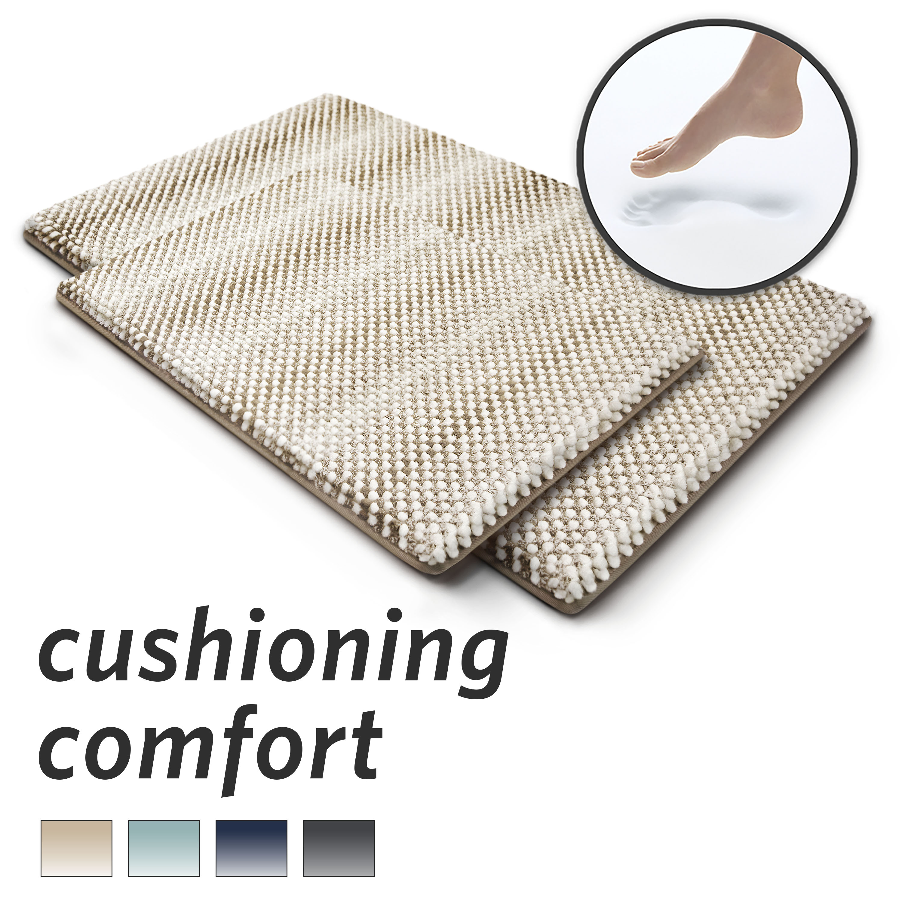 Microdry Brown/White Memory Foam/Microfiber NonSlip Bath Mats, 34" x 20" (2 Piece)