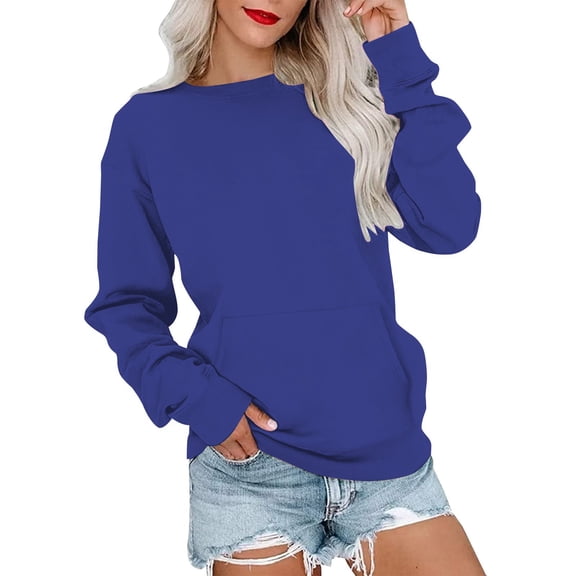 Dyfzdhu Long Sleeve T-shirt For Women Fashion Casual Solid Color Round Neck Pocket Long Sleeve Top Sweatshirt Casual Top