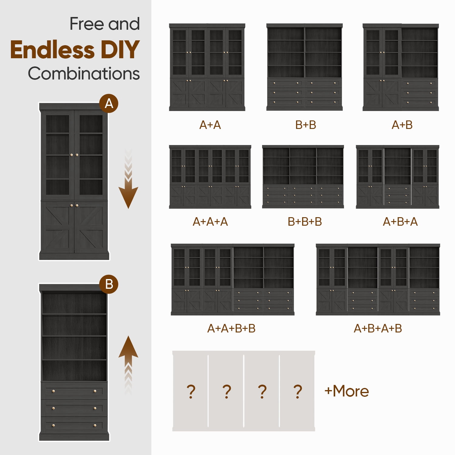 71"Tall Kitchen Pantry Storage Cabinet, Large Wood Bookcase Adjustable Shelves with 3 Drawers,Black