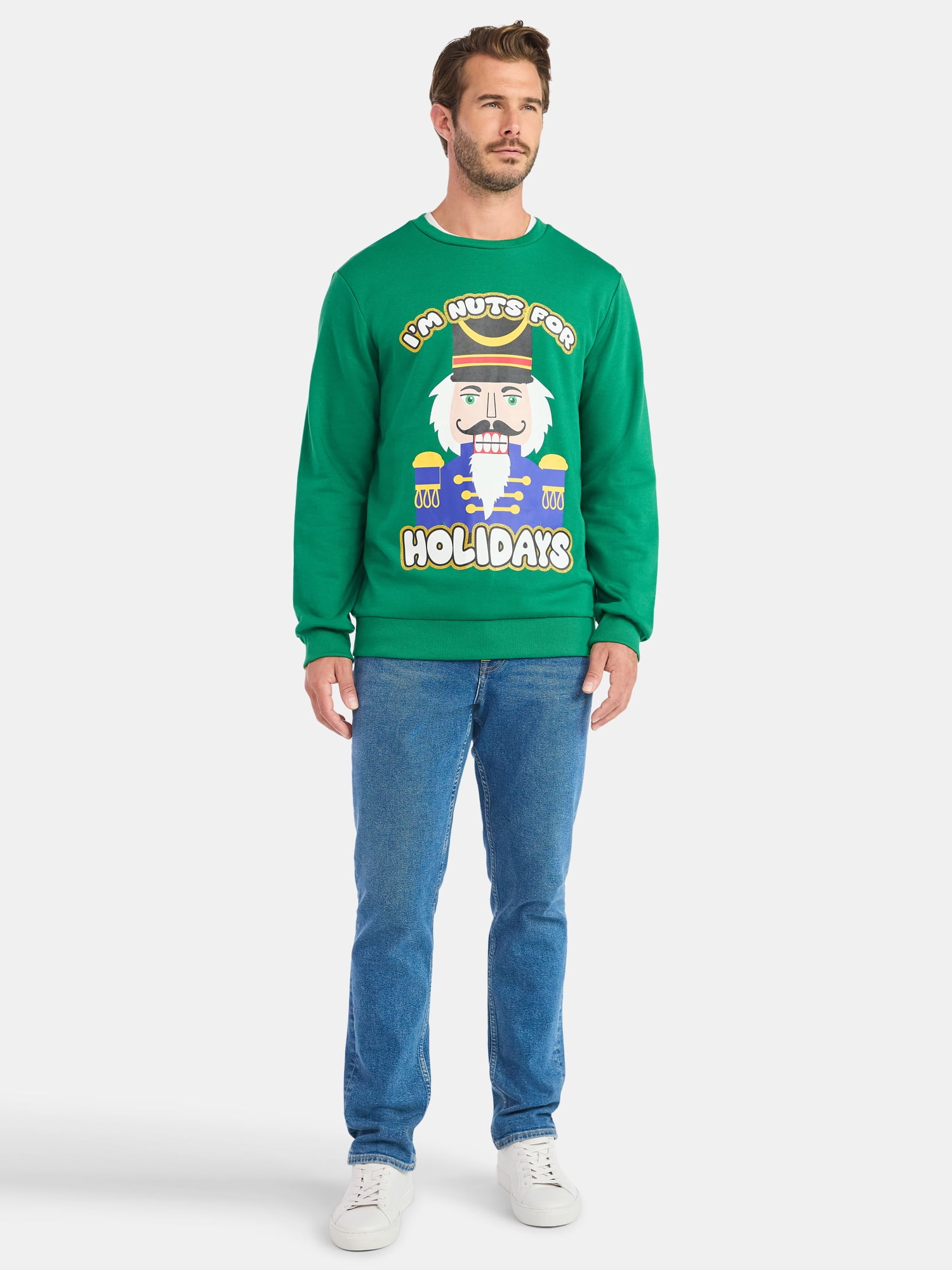 Mens & Big Men's Holiday Christmas Graphic Sweatshirt I'm Nuts For The Holidays, Sizes S-3XL by Jolly Knits