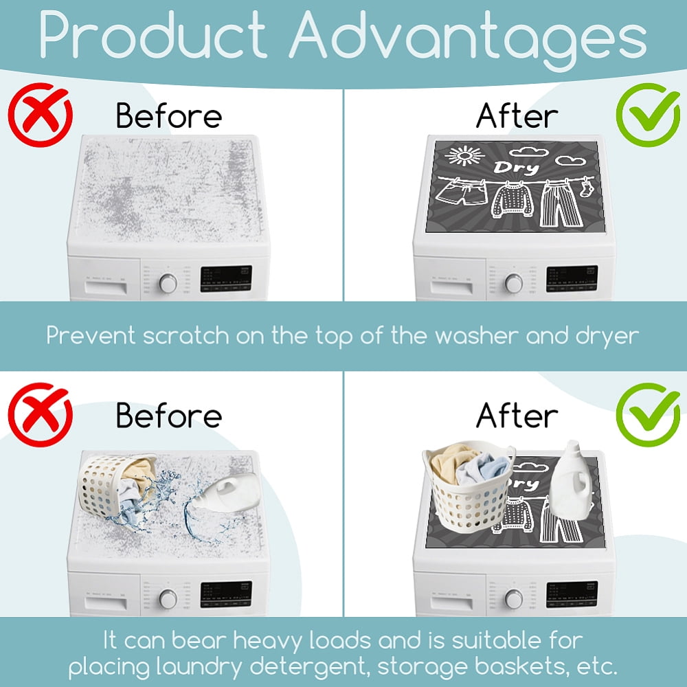 2Pcs Laundry Room Washer Dryer Dust Cover Mat 23.6x23.6inch Wash and Dry Text Washing Machine Top Protector Pads Non Slip Washing Dryer Dust Cover