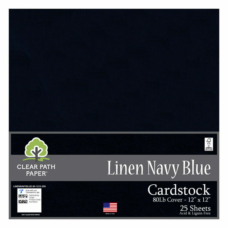 Linen Navy Blue Cardstock - 12 x 12 inch - 80Lb Cover - 25 Sheets - Clear  Path Paper 