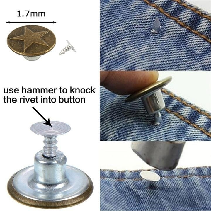 5 Pcs Metal Jeans Tack Press Snap Buttons Fastener Replacement For Jeans  Craft