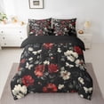 thumbnail image 2 of Homewish Vintage Flower Floral Bedding Comforter Set 7 Pieces, Black Red Blossoms Full Bedding Set, Rustic Farmhouse Reversible Fitted Sheet Flat Sheet, Luxury Bedroom Decor, 2 of 7