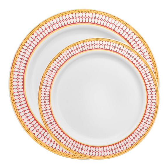 Smarty White with Red and Gold Chords Plastic Dinnerware Value Set 240ct