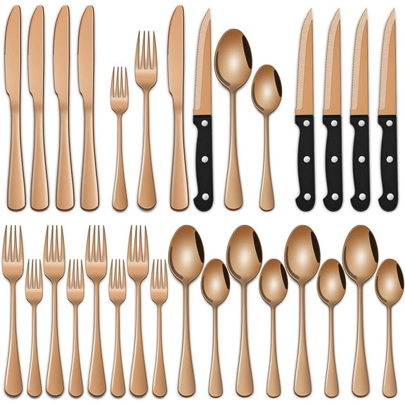 Rainbow 24 Pieces Stainless Steel Silverware Sets With Steak Knives Service For 4,Colorful Eating Utensils Set Includes Knife Spoon Fork For Kitchen Flatware Sets
