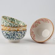 4-Color Porcelain Bowls | Lead-Free Underglaze Design️ | Microwave & Dishwasher Safe | Comfortable to Hold🤲 | Elegant Floral Pattern