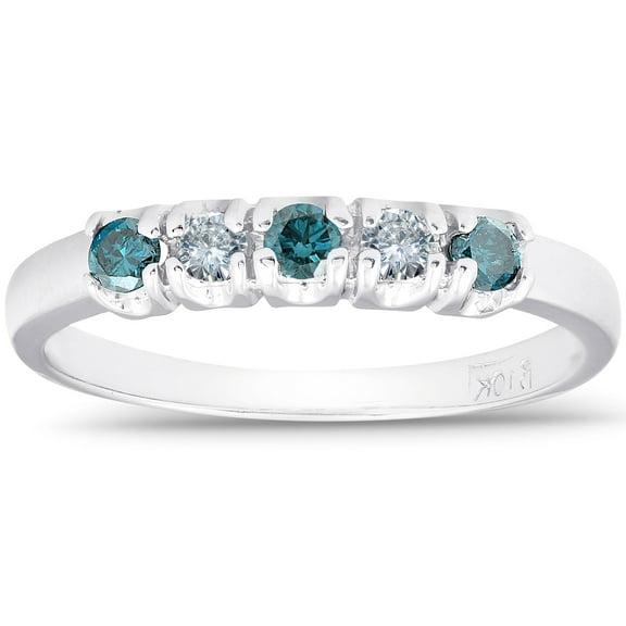 Pompeii 1/4ct Treated Blue & White Diamond 5-Stone Wedding Womens Ring 10K White Gold