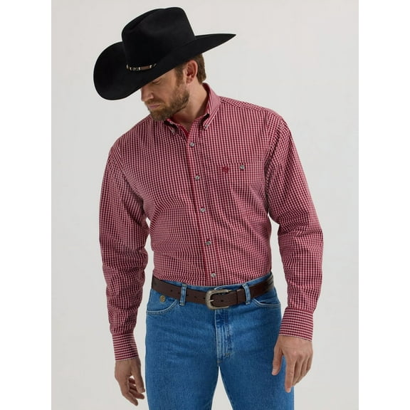 Wrangler Men's George Strait By Checkered Print Long Sleeve Button-Down Stretch - 112356606-BIG 4X