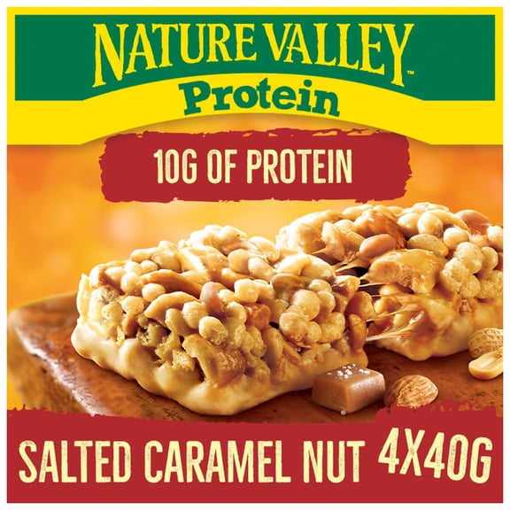 Nature Valley Protein Salted Caramel Nut Cereal Bars 4 x 40g, Imported from Britain