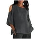 thumbnail image 1 of Vestidos Casuales Para Mujer, Blusas De Mujer De Moda Blusa holgada con hombros descubiertos y cuello redondo con mangas cortas para mujer, 1 of 6