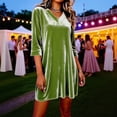 thumbnail image 1 of TaTaai Womens V Neck Stretch Velvet Mid Sleeve Solid Dress Elegant Slim Fit Soft Comfortable Dress for Spring Summer All Occasions Gift, 1 of 6