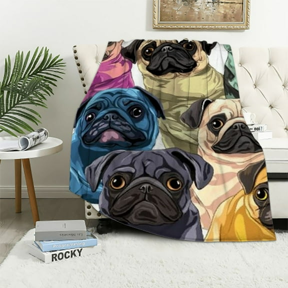 BCIIG Bed Throw Colorful Pugs Pop Art Style Print Soft and Fuzzy Plush Blanket Gifts for Pet Animals Puppy Dog Lovers  40x50in