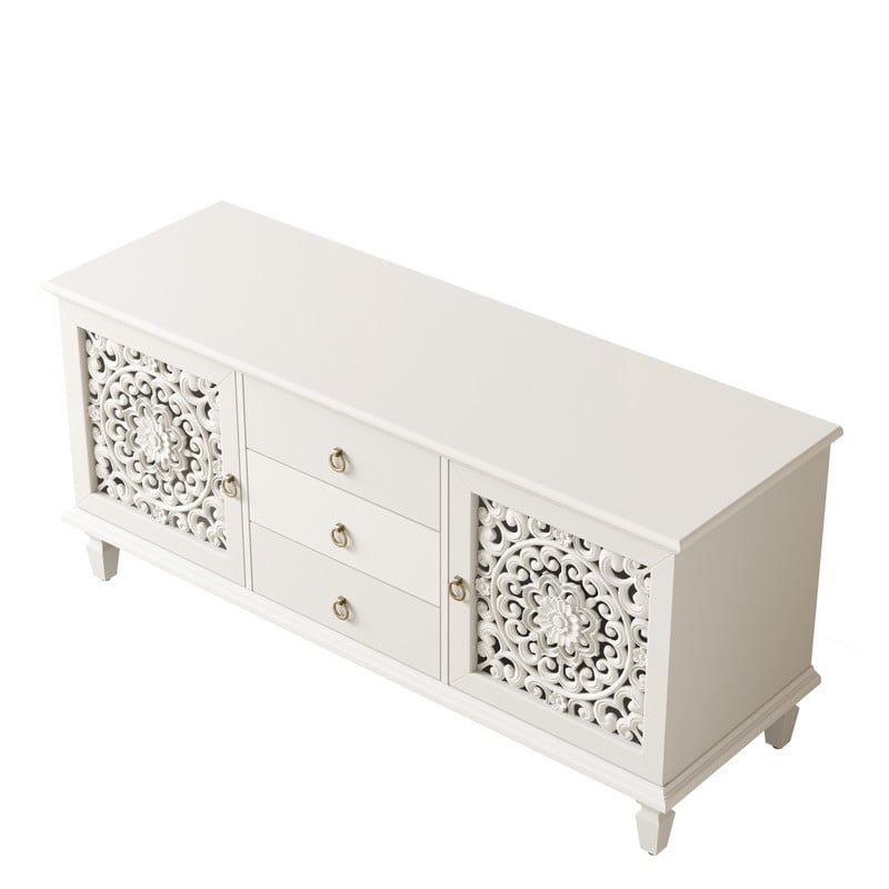 Vintage TV Stand with Carved Doors for 65'' TVs, Freestanding Storage Cabinet Media Console with Drawers & Adjustable Shelf