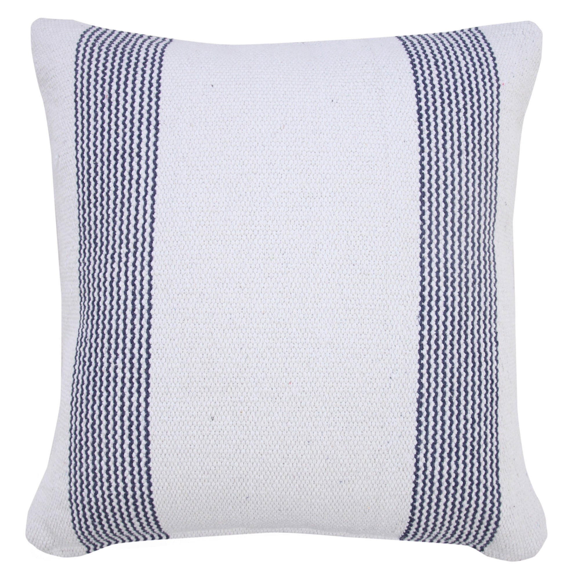 Laddha Home Designs Handwoven Geometric Striped Cotton Throw Pillow Cover - 20" - Blue and White