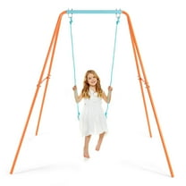 Gymax Outdoor Kids Swing Set Heavy Duty Metal A-Frame with Ground Stakes - Orange