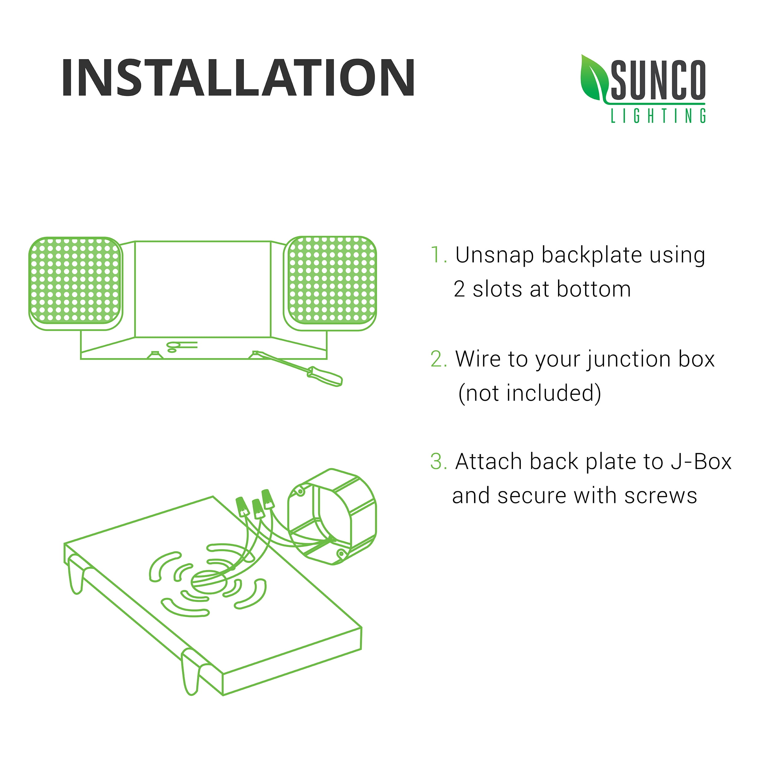 Sunco Lighting 6 Pack LED Emergency Light Fixture, Two LED Flood Lights, Backup Battery (180 Minutes), Wall Mount, Commercial Grade, 120-277V, Fire Resistant (UL 94V-0)