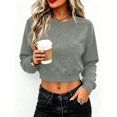 thumbnail image 6 of VBVC Women's Crew Neck Cropped Sweatshirt , Stretchy Long Sleeve Pullover For Women , Ladies' Drop Shoulder Top with Pockets, S-2XL, 6 of 8