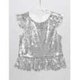 thumbnail image 3 of Miaeowve Kids Girls Sparkly Sequins Ruffle Sleeves Peplum Top Zipper Back Birthday Party Shirts Dancewear Silver 4, 3 of 7