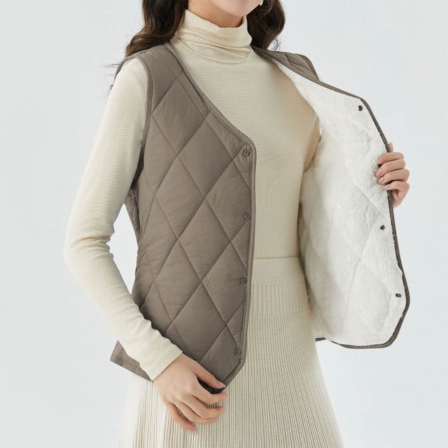 Qetyuw Doudoune Sans Manches pour Femmes, Légère, Décontractée, Grande Taille, Boutonnée