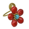 thumbnail image 2 of Amazing Handmade Red Synthetic Coral Flower & Brass Wire Wrap Statement Ring, 2 of 5