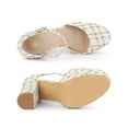 thumbnail image 4 of BLISSFUL STEP Women's Plaid Platform Ankle Strap Block Heel Mary Janes Pumps White Gold 9, 4 of 7