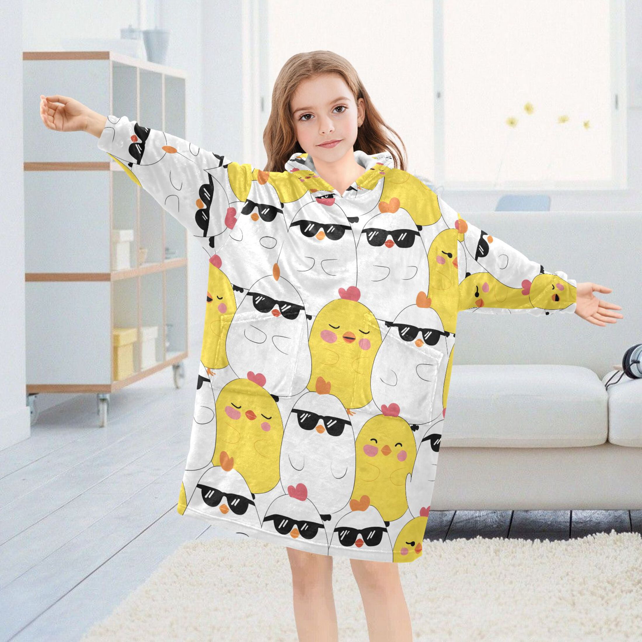 joogoo Blanket Hoodie for Cute Chicken with Sunglasses Oversize Sweatshirt 3-14 YR L