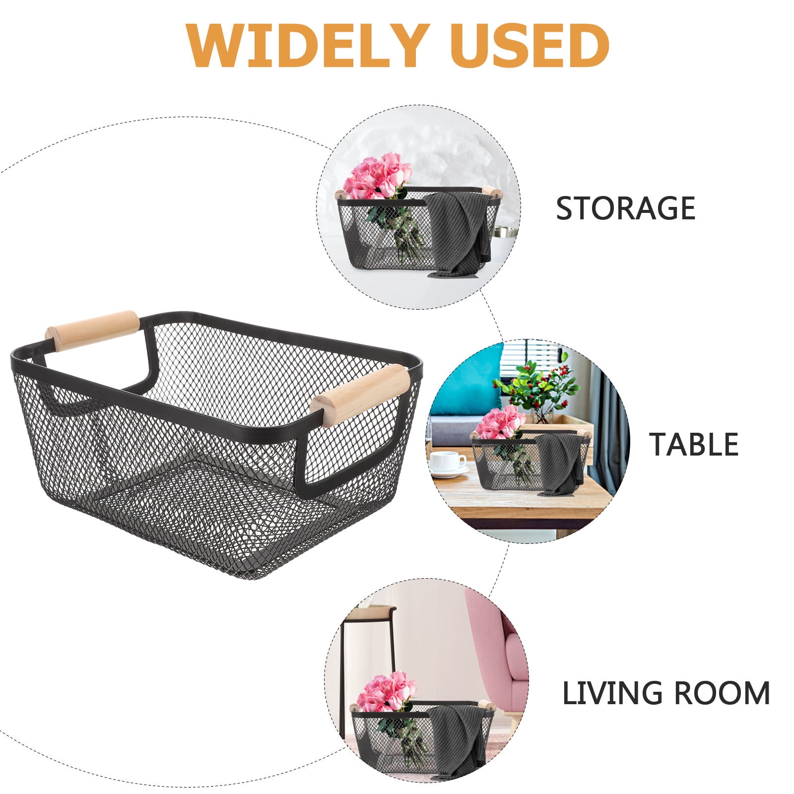 FONDOTIN Big Wire Basket Black Storage for Organizing Kitchen and Bathroom 1Pack