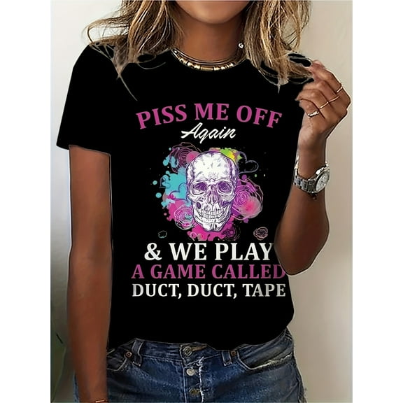 Halloween Print Plus Size Shirt Women's Round Neck Short Sleeve Casual Cotton T-Shirt