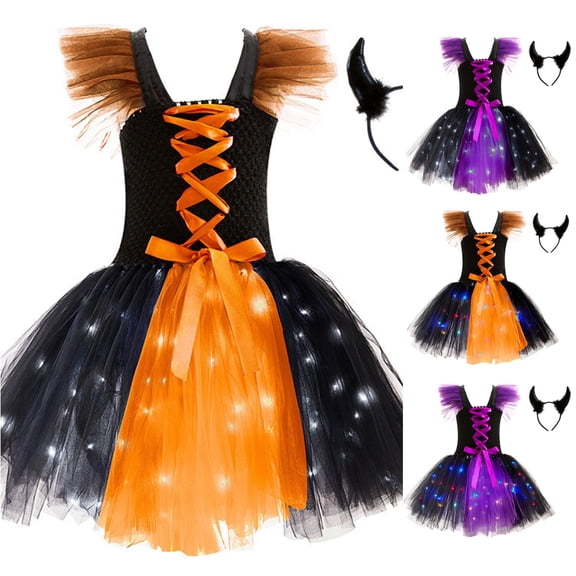 Gyujnb Kids Halloween , Toddler Halloween Girls Dress LED Sleeveless Princess Mesh Tutu Dress Party, Halloween Outfits,7-8 Years