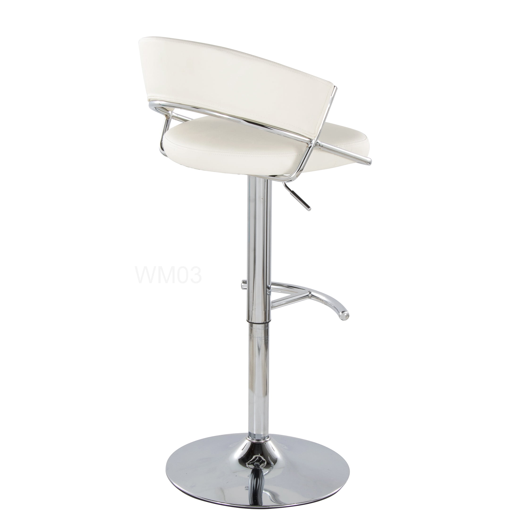 Modern Swivel Bar Stools Set of 2, White PU Leather Adjustable Height Chair with Chrome Footrest