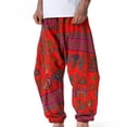 thumbnail image 4 of IROINNID Men's Harem Pants Print Retro Mid Waist Bloomers Pants Crotch Trousers Comfort Waist Pants, 4 of 9