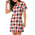 thumbnail image 2 of Daiia Red and black argyle Print Women's Nightshirt Soft Nightgowns for Women Short Sleeve dress Short-sleeved Sleepwear, 2 of 6