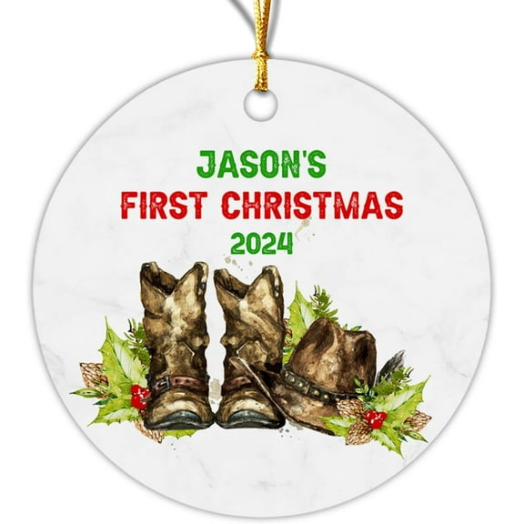 Cowboy First Christmas Ornament 2025, Personalized Western Baby's 1st Christmas Ornaments Keepsake, Customized Cowboy Baby Name Ornaments, Present for Baby Boy Baby Girl, Tree Xmas Decorations XdHI8s