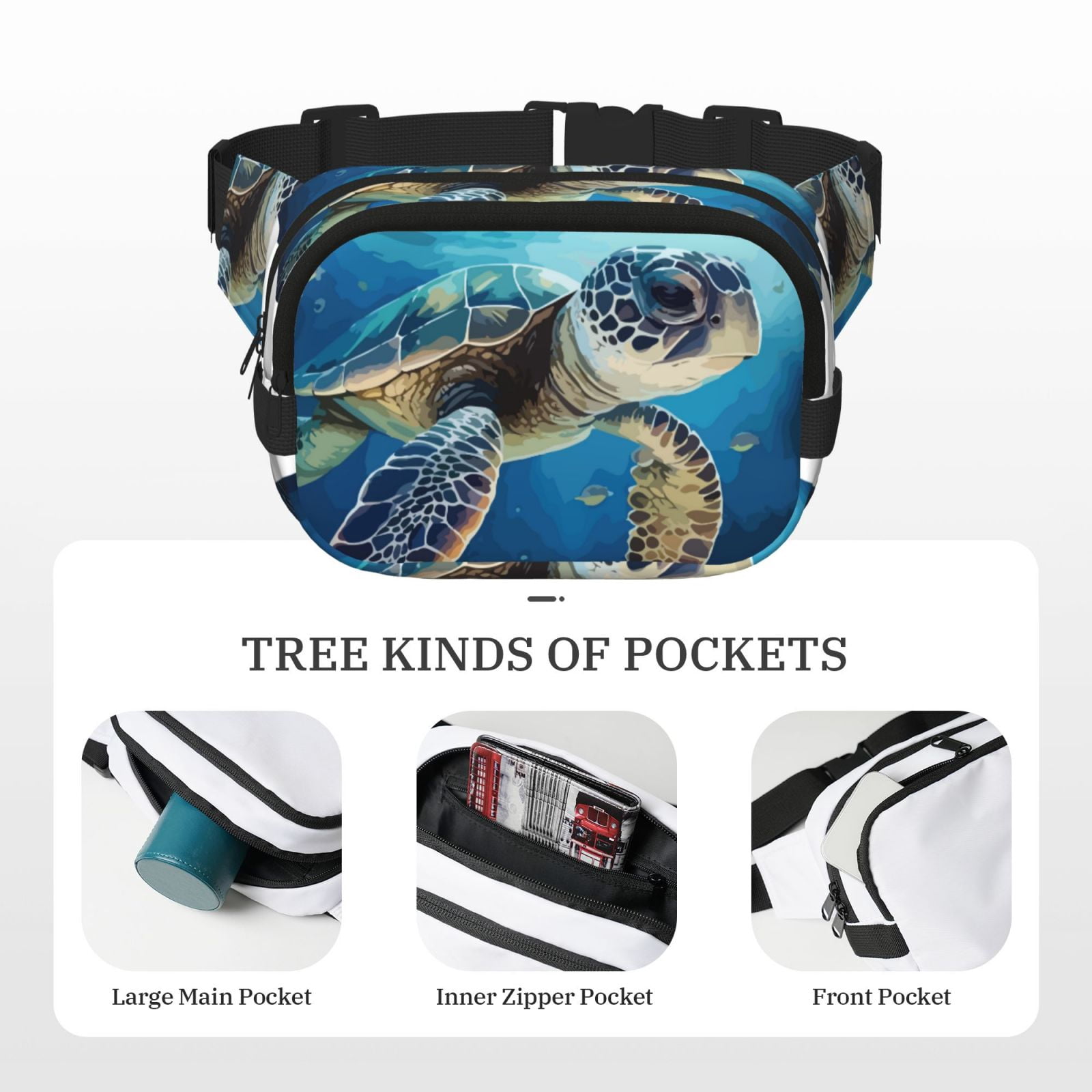 Hirioo Watercolor Turtle for Double Layer Waist Bag Adjustable Fanny Pack For Travel Running Hiking