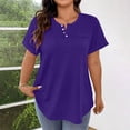 thumbnail image 2 of yoeyez Plus Size Tops for Women Short Sleeve Henley T-Shirt Curved Hem Dressy Casual Tunics to Wear with Leggings Beach Vacation Clothes Purple,XXXXXL, 2 of 7