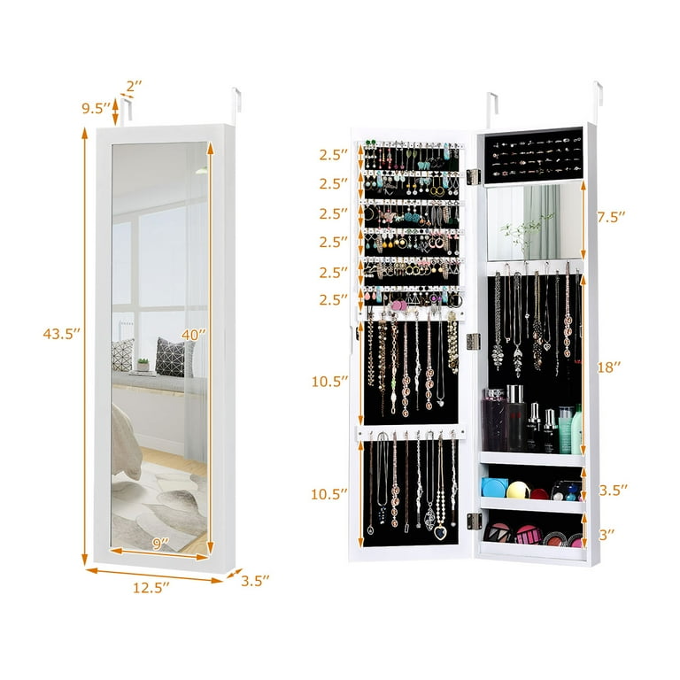 SamyoHome 8-layer Wall Mounted Mirrored Jewelry Cabinet Organizer Acrylic  Storage Cabinet 