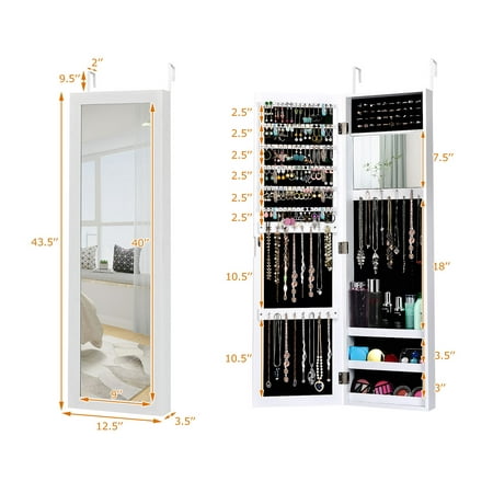 Costway Wall Door Mounted Mirrored, Mirror That Holds Jewelry Inside