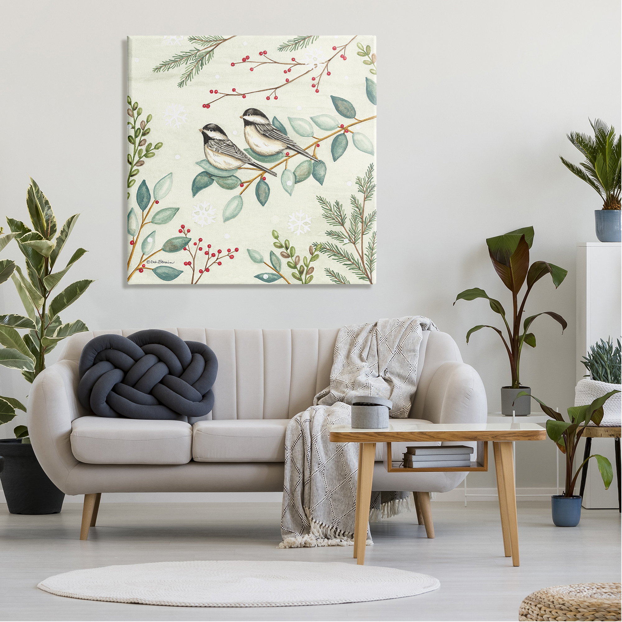 Stupell Industries Birds on Holiday Branches Holiday Painting Gallery Wrapped Canvas Print Wall Art, 36 x 36