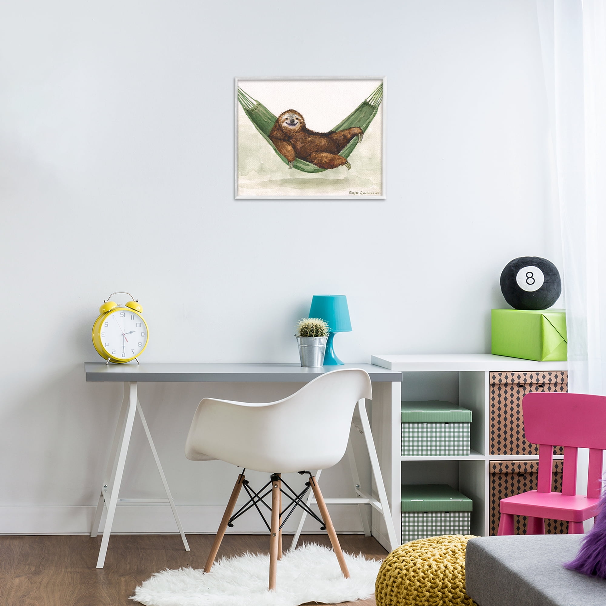 Stupell Industries Sloth On The Hammock White Framed Giclee Art, design by George Dyachenko