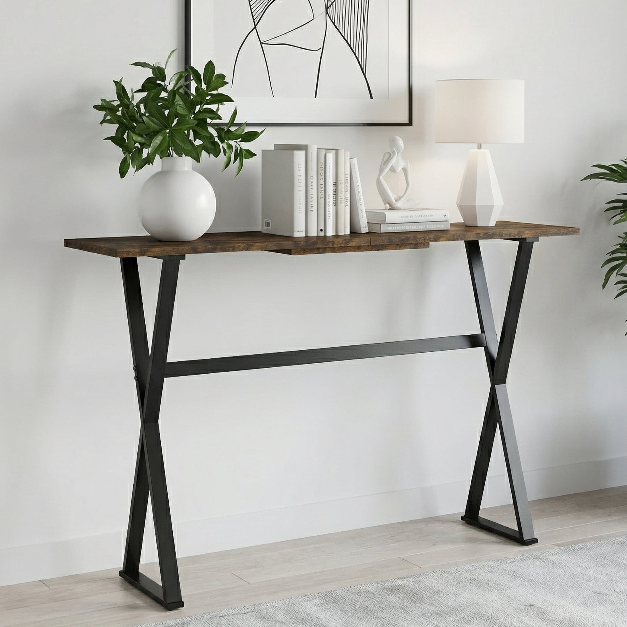 Manxile Industrial Console Table Set of 2, Wood Entryway Table Hallway Table Sofa Table for Living Room,Foyer and Corridor, Rustic Brown